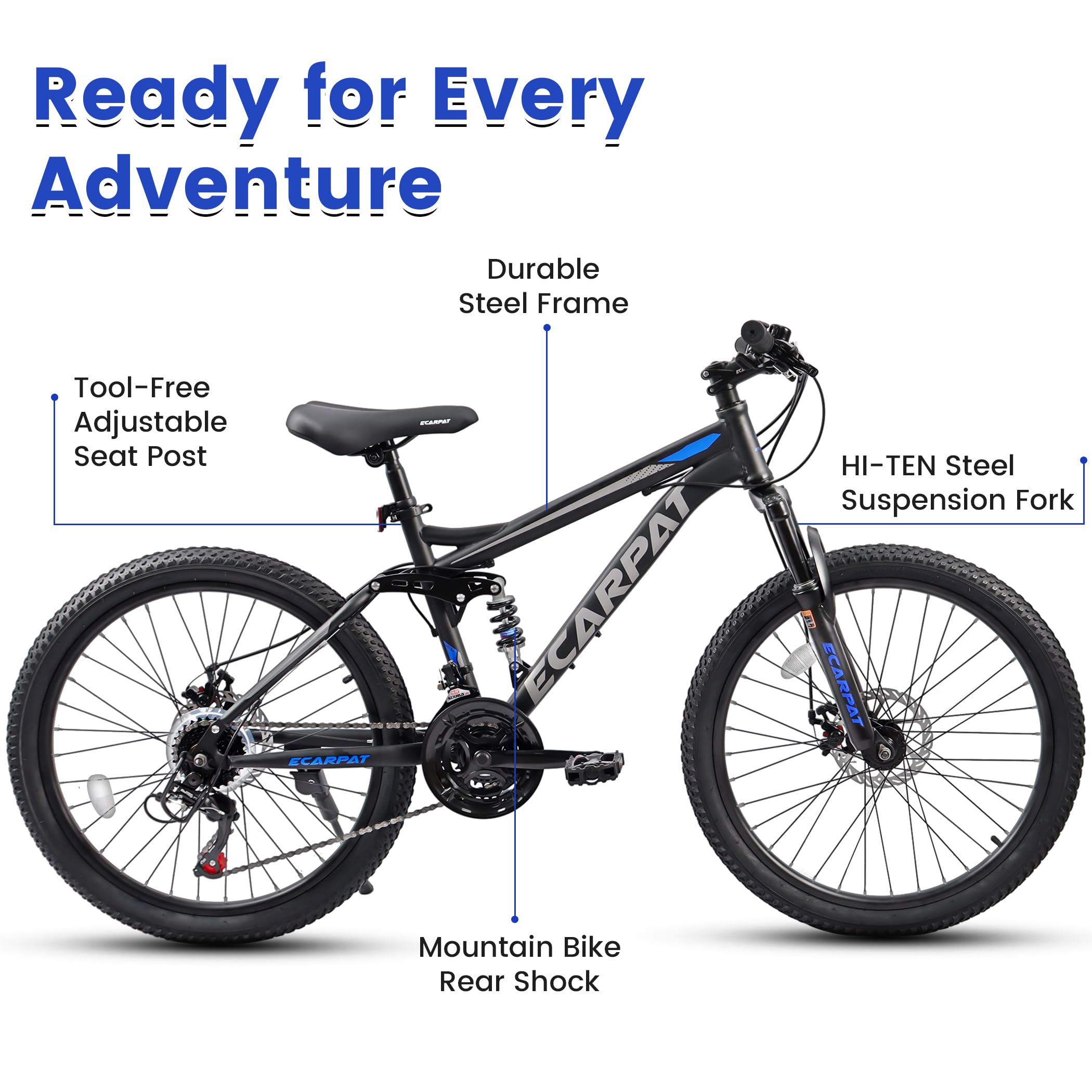 **24/26/27.5 Inch Mountain Bike for Men & Women - 21-Speed Dual Disc Brake, Carbon Steel Frame, Front/Dual Suspension - Perfect for Trail, Beach, Snow, Commuting & City Riding - Ideal Birthday Gift**