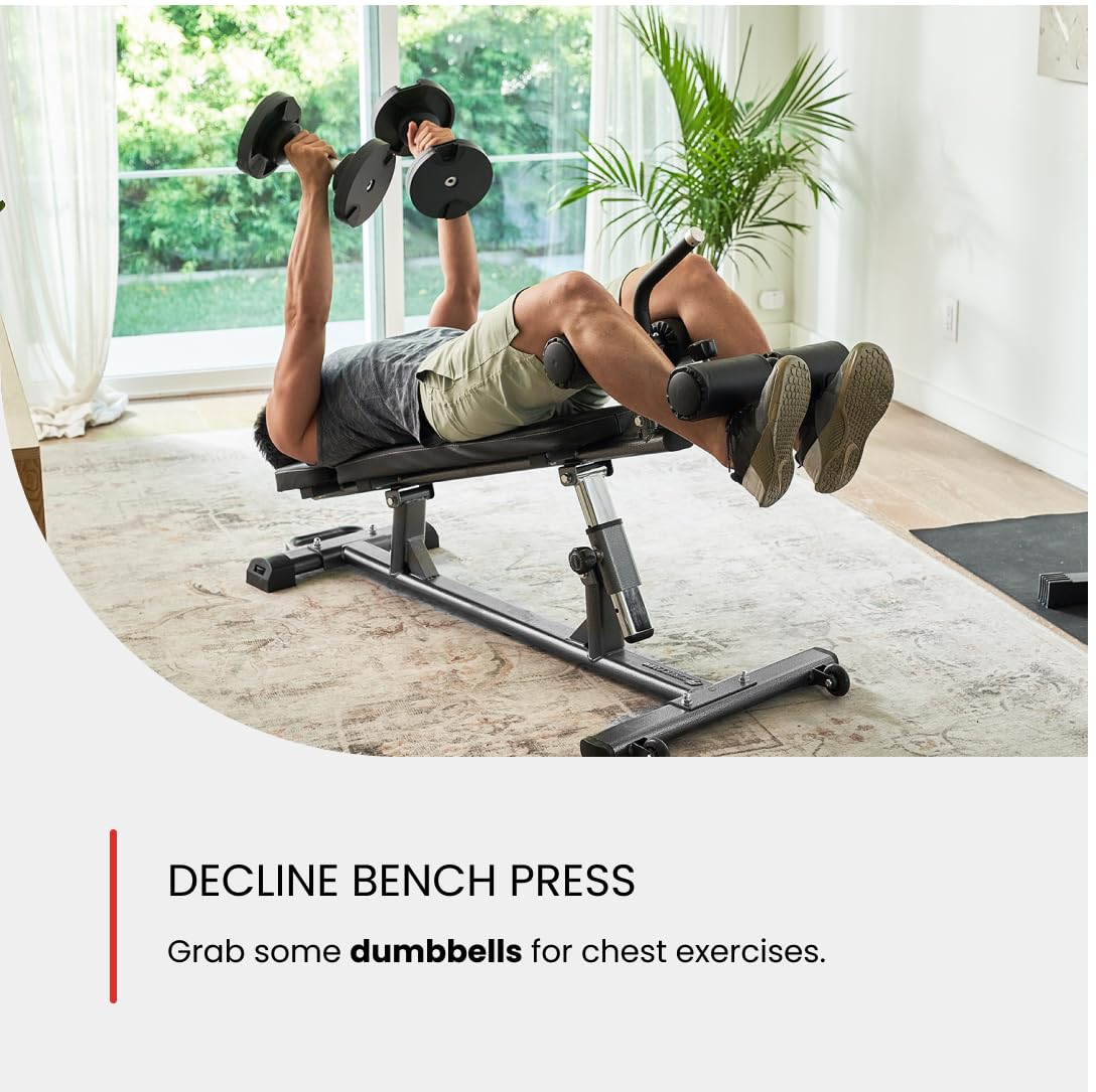 Finer Form Adjustable Semi-Commercial Sit-Up Bench for Core Workouts, Decline Bench Press & Ab Exercises - 4 Height Settings with Reverse Crunch Handle - Perfect for Home Gym, Weight Training & Fitness Enthusiasts