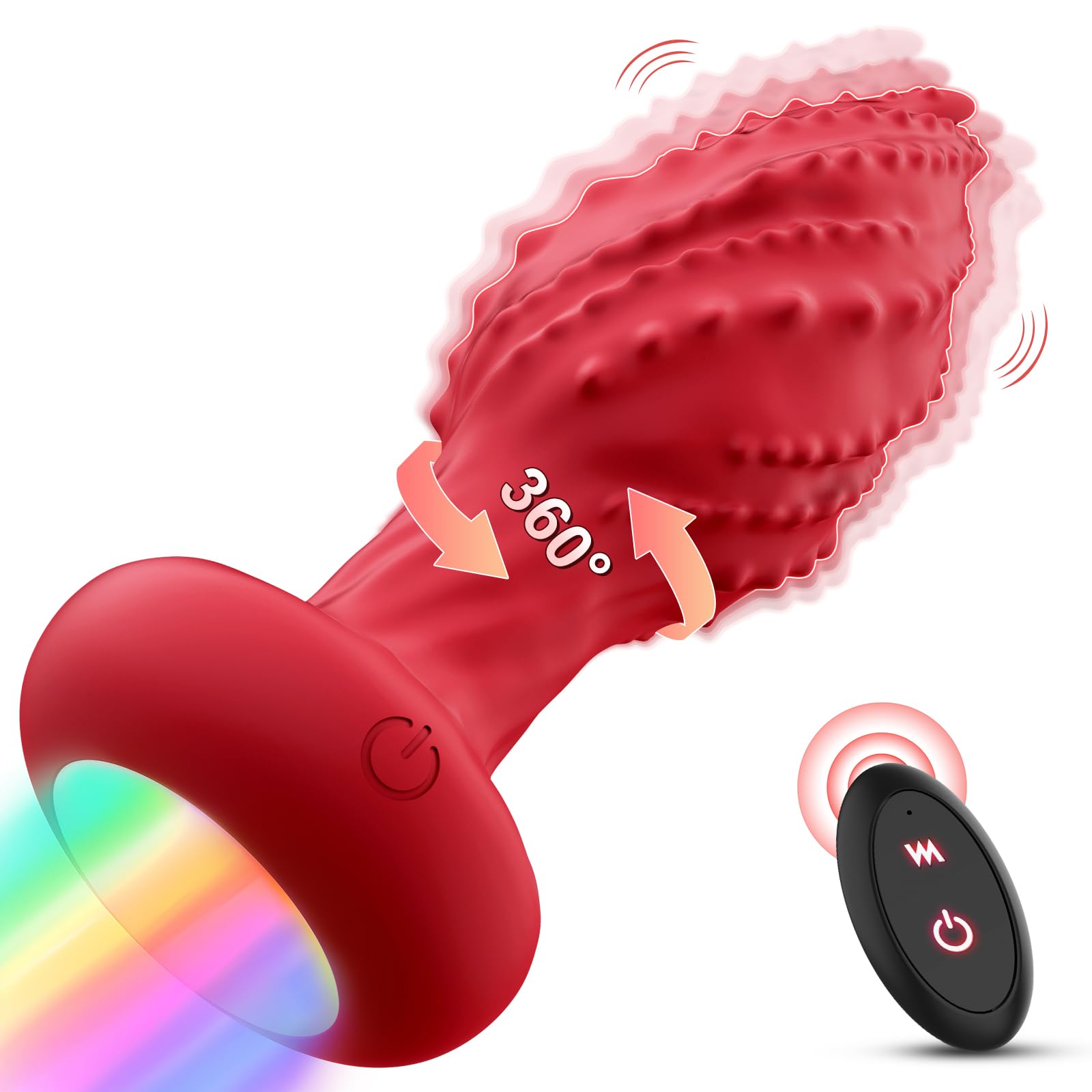 Remote Control Vibrating Butt Plug Anal Toy - 360° Rotating Prostate Massager with 10 Vibration Modes & LED Light for Women & Couples - Perfect for Solo Play, Couples Intimacy, and BDSM Exploration