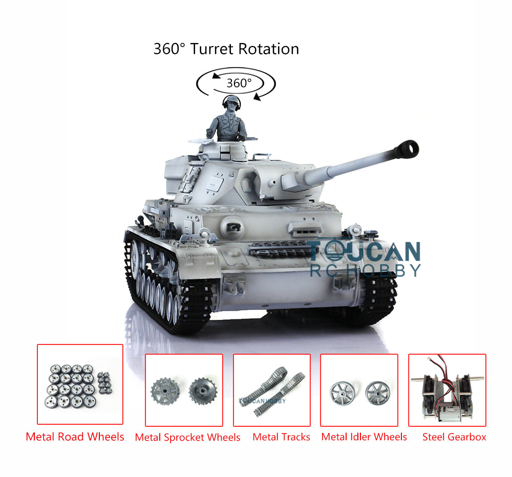 Henglong 1/16 Scale 7.0 Customized RC Tank Panzer IV F2 3859 Ready-to-Run w/ Metal Road Wheels, Tracks & Gun Sound - Remote Control Military Tank for Collectors & Battle Simulation