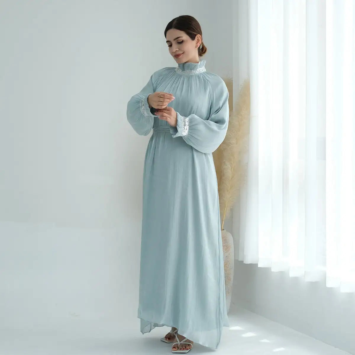 Elegant Shiny Bright Abaya Dress for Muslim Women - Perfect for Prayer, Eid, and Special Occasions