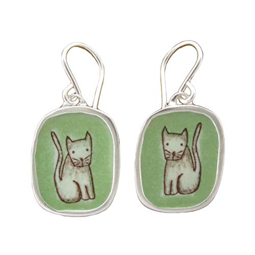 Mark Poulin Enamel & Sterling Silver Cat Earrings - Handmade Dainty Jewelry for Women - Perfect Gift for Cat Lovers & Everyday Wear