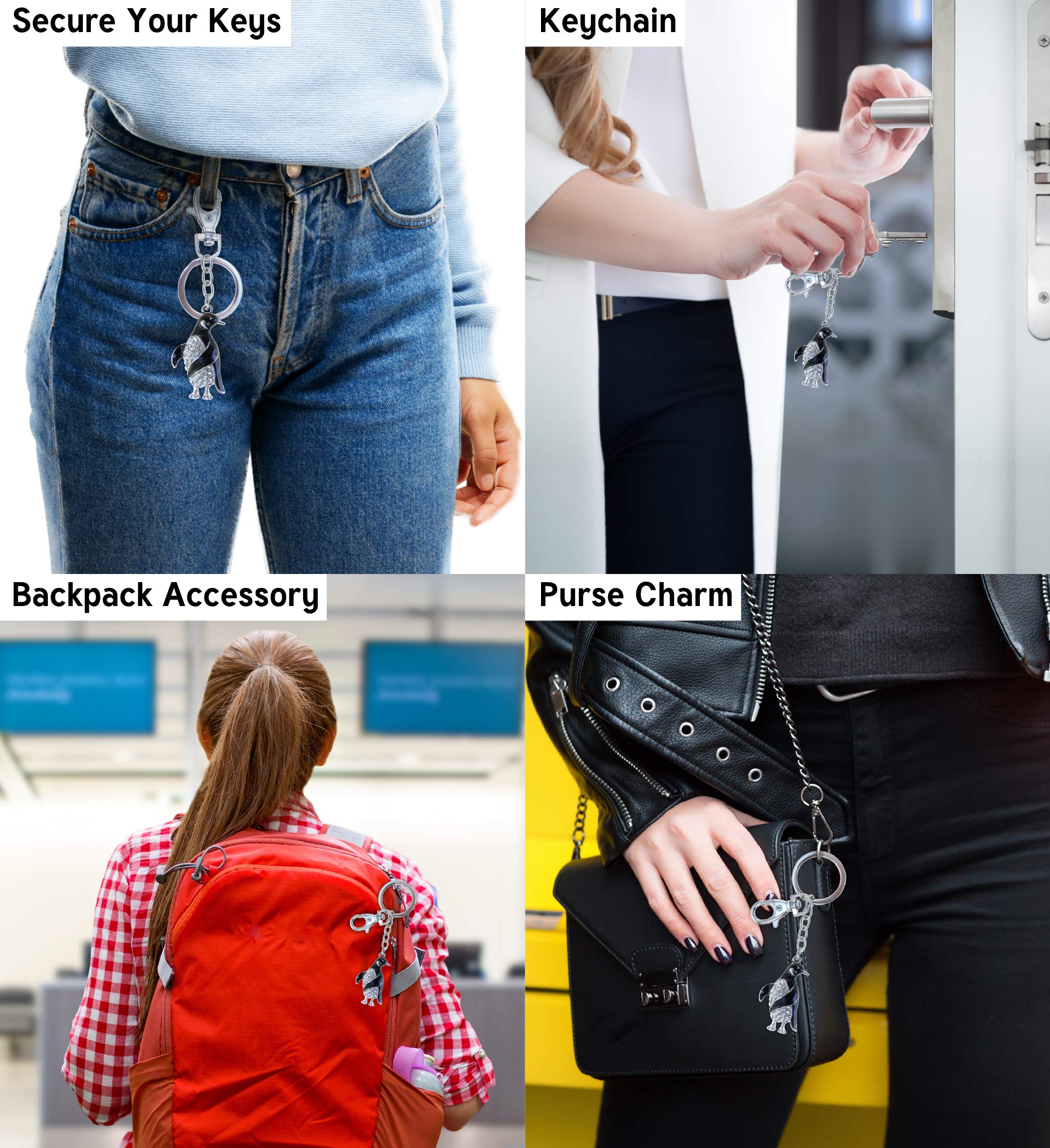 Silver 3D Penguin Keychain with Rhinestones - Fashionable Metal Alloy Key Ring, Sparkling Crystal Jewelry Accessory with Secure Clasp | Perfect Gift for Kids, Women, Party Favors & Everyday Carry