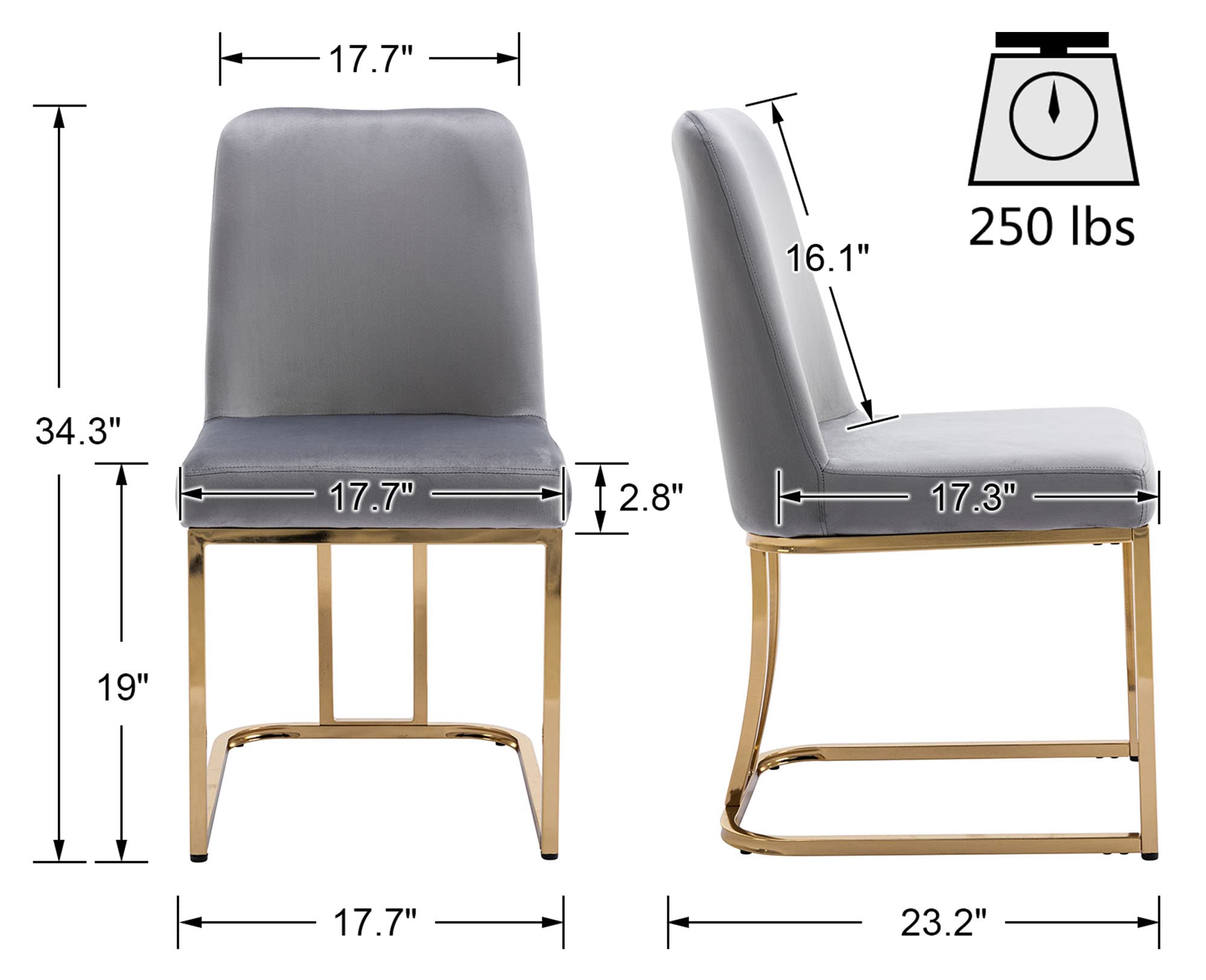 Luxury Velvet Upholstered Dining Chairs with Gold Metal Frame - Mid Century Modern Style Set of 6 for Dining Room, Restaurant & Kitchen - Perfect for Formal Dinners, Family Gatherings & Elegant Home Decor (Grey)