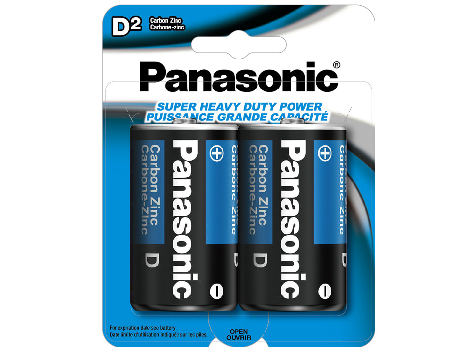 Panasonic 2 Pack Type D Super HD Alkaline Batteries - Long Lasting Power for Toys, Flashlights & Electronics - UM1NPA2BCA