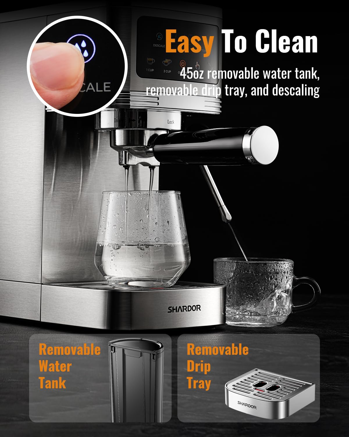 SHARDOR 20 Bar Professional Espresso Machine with Milk Frother & Touchscreen, Adjustable Temperature for Cappuccino & Latte - Perfect for Home Baristas & Coffee Lovers (Ideal for Kitchen, Office, Cafe Use)