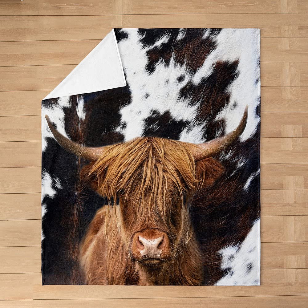 Highland Cattle Throw Blanket - Soft Cow Fur Fleece Blanket for Kids, Teens & Adults - Farmhouse Animal Print Decor (30x40 Inches) - Perfect for Bedroom, Nursery, Sofa & Winter Cozy Nights