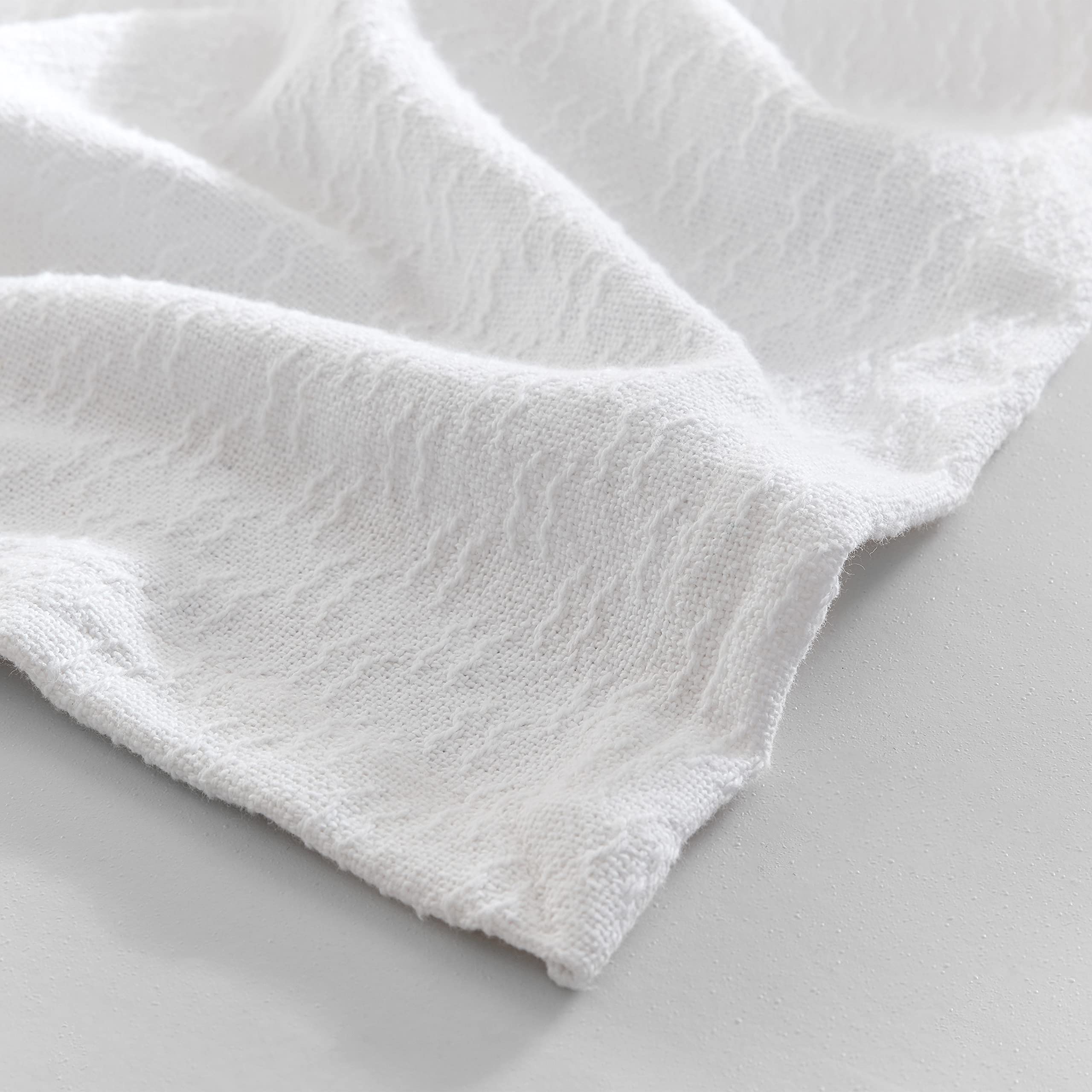 Nautica Twin Blanket - Soft 100% Cotton All-Season Bedding Set, Medium Weight (Ripple Cove White) | Cozy Home Decor for Bedroom, Living Room & Travel