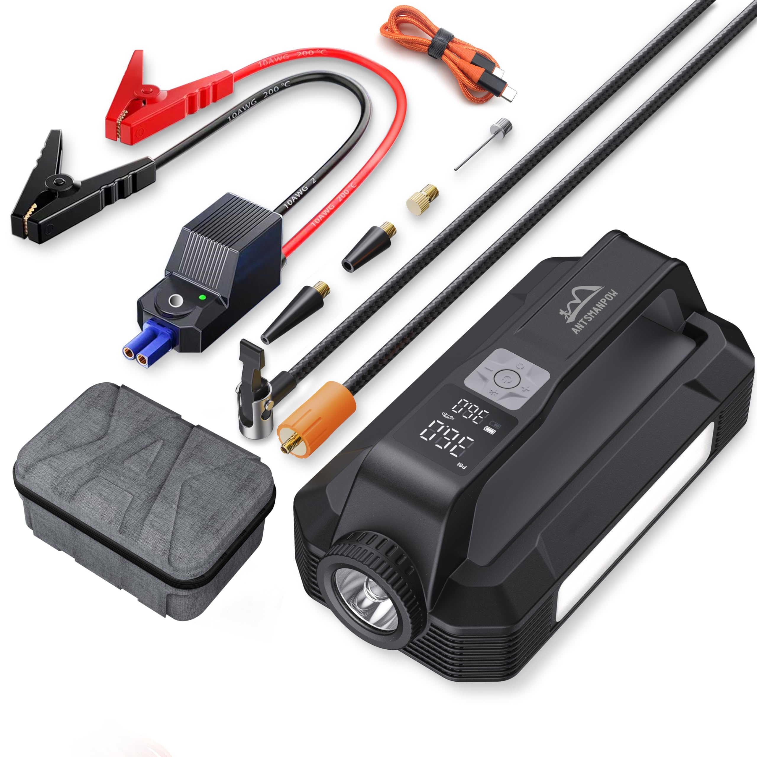 6000A Portable Car Battery Jump Starter with 150PSI Tire Inflator, PD100W Fast Charging & 1200LM LED Light - 12V Emergency Booster Pack for All Gas/12L Diesel Engines - Perfect for Roadside Emergencies, Camping & Winter Travel