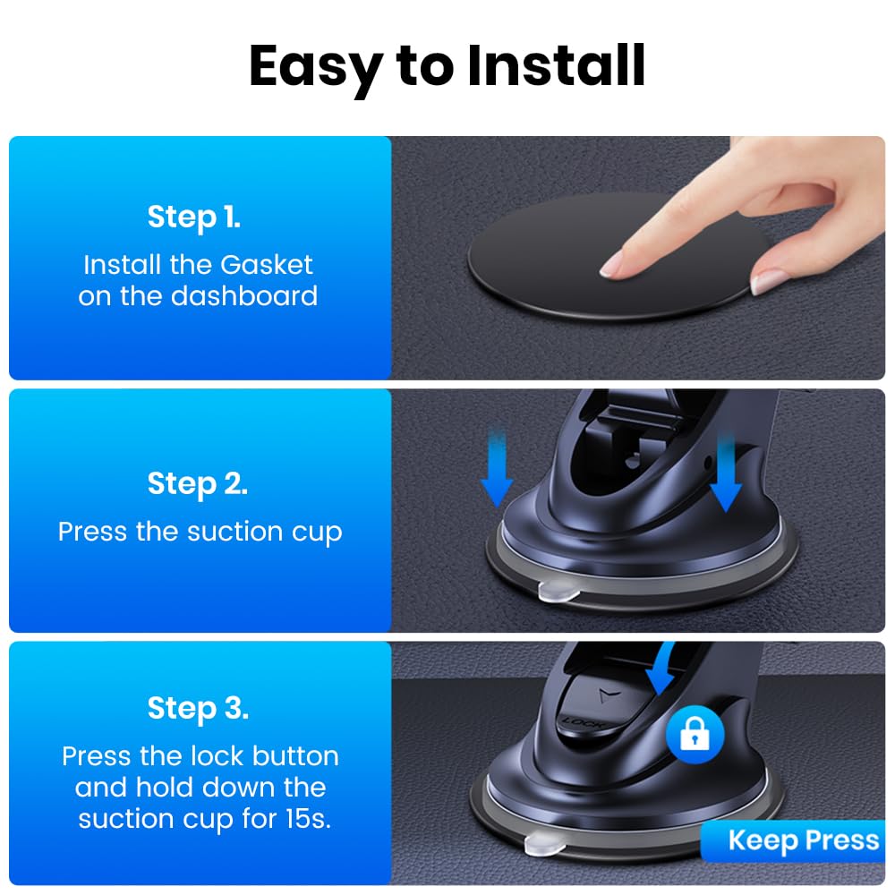 TOPK Mag-Safe Car Phone Holder - Magnetic Car Mount for iPhone 15/14/13/12 with Strongest Magnet, Adjustable Long Arm for Windshield & Dashboard - Perfect for Hands-Free Navigation & Safe Driving