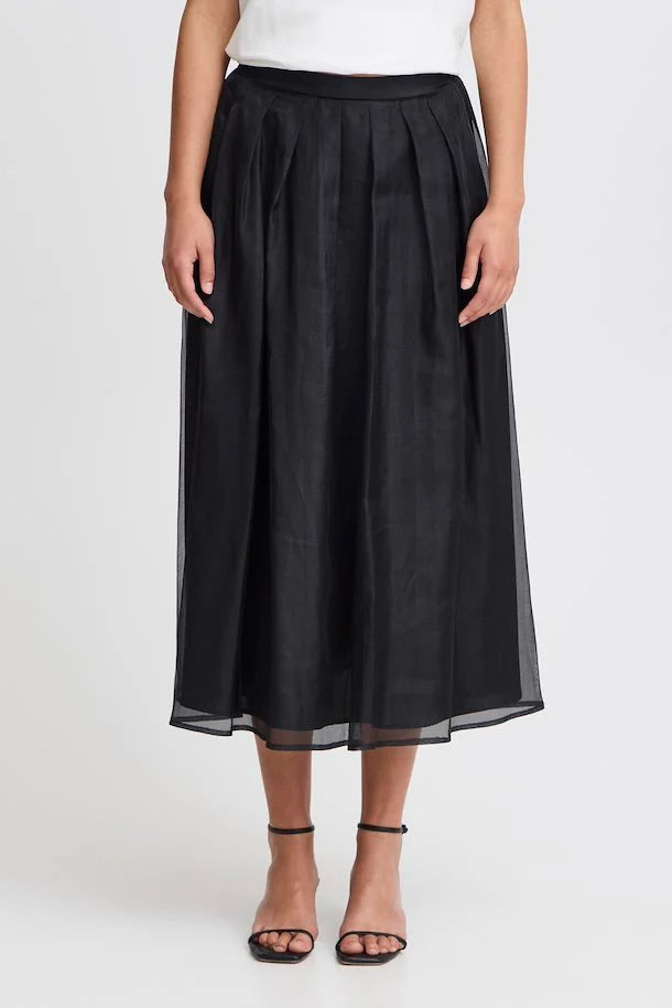 Stylish Meko Midi Skirt for Women - Classic Black Flowy Skirt | Perfect for Office, Date Night & Casual Outfits | Comfortable & Fashionable