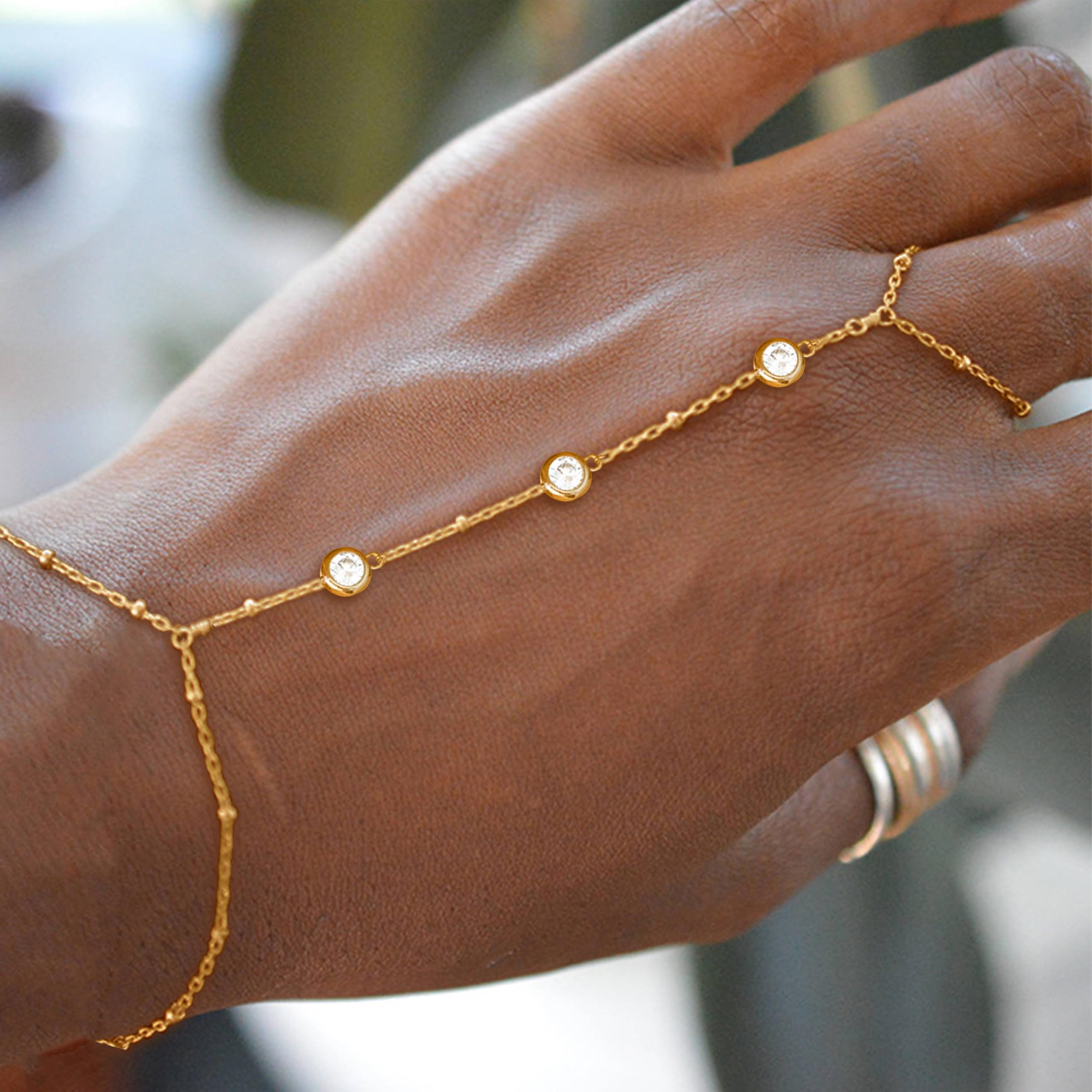 Trendy Adjustable Gold Rhinestone Hand Chain Bracelet Ring for Women - Elegant Hand Jewelry Gift for Parties, Weddings & Special Occasions