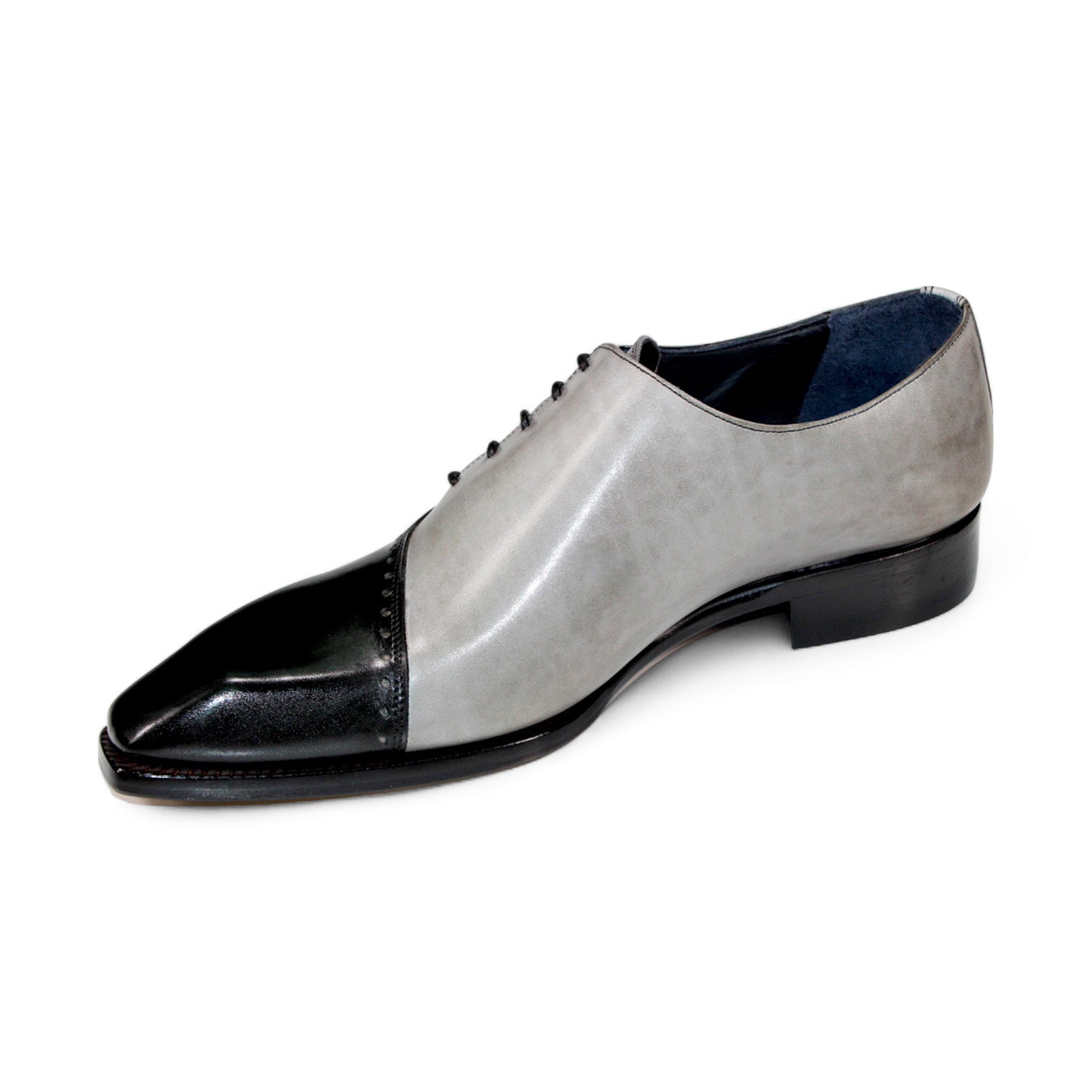 Duca Di Matiste Veroli Men's Dress Shoes - Premium Black & Grey Leather Oxfords for Business, Wedding & Formal Occasions