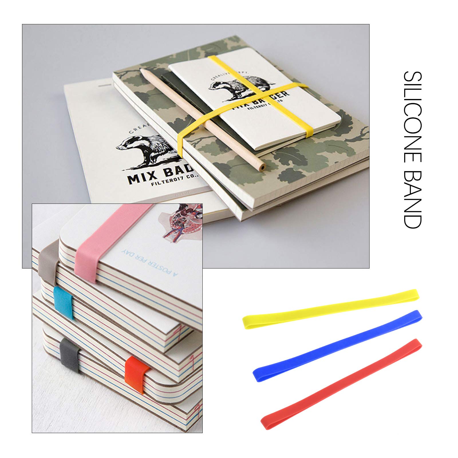 10 Pack A5 Silicone Rubber Bands - Durable Book Straps, Planner Elastic Bands (200mm) for Organizing, Cooking, Wrapping, Exercise & Crab Traps - Non-Slip Silica Gel Bands for Lunch Boxes, Art Projects & More