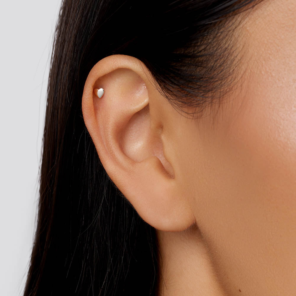Micro Heart Helix Single Stud Earring in Sterling Silver - Perfect for Cartilage Piercing, Everyday Wear & Gift Giving