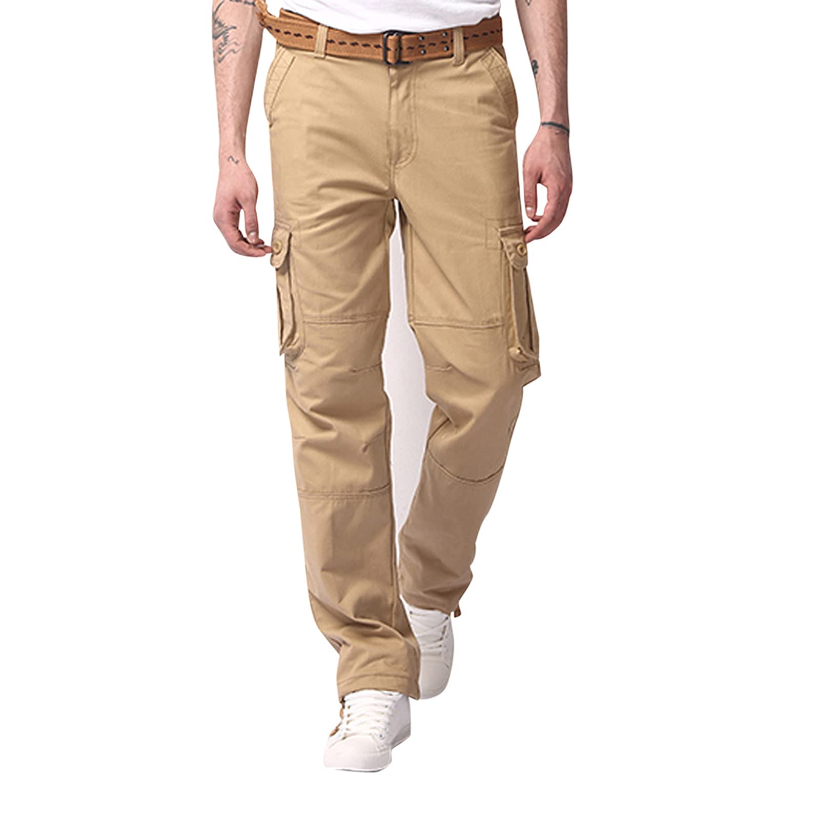 Men's Straight Loose Overalls Casual Cotton Pants with Multiple Pockets - Comfortable Outdoor Workwear for Hiking, Gardening & Daily Wear