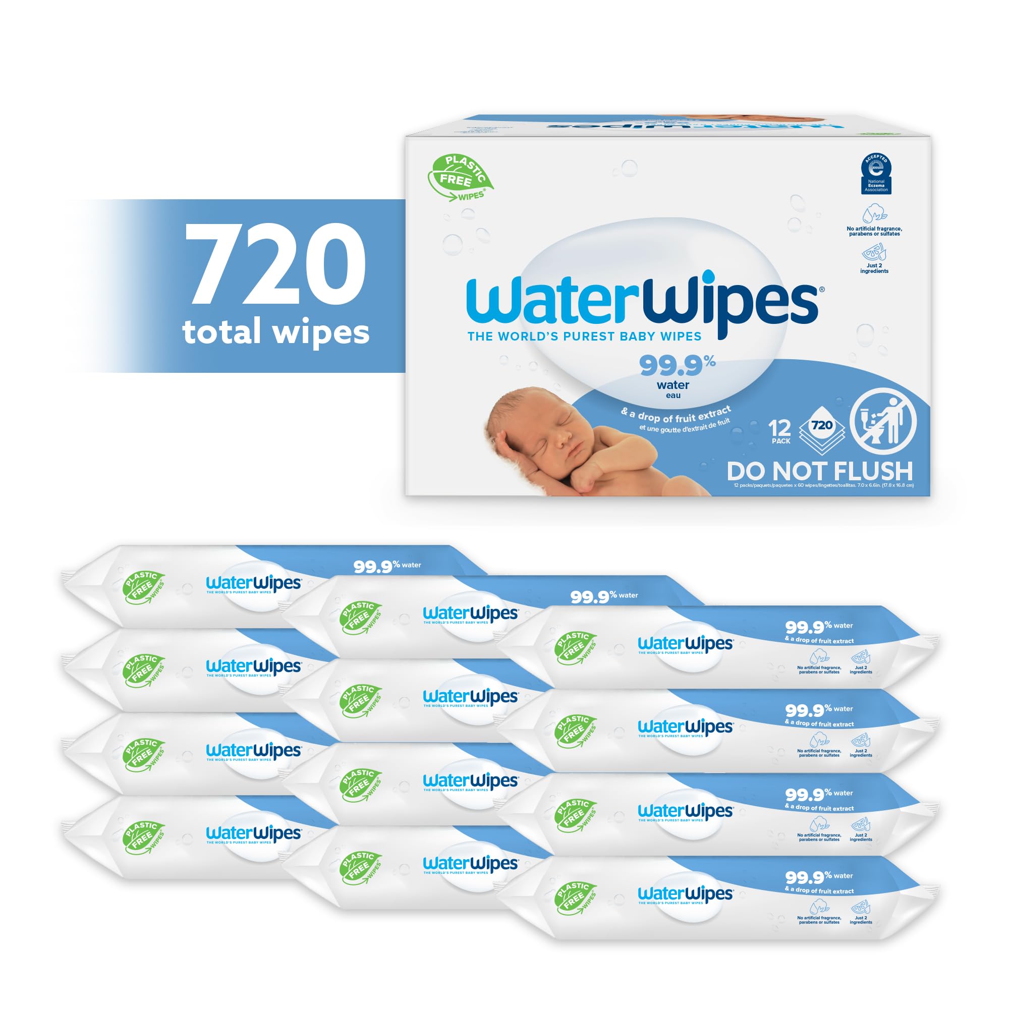 WaterWipes Plastic-Free Textured Baby Wipes for Sensitive Skin | 99.9% Water-Based, Hypoallergenic & Eco-Friendly | Gentle Cleansing for Newborns, Toddlers & Diaper Changes | Perfect for On-the-Go, Travel & Nursery Use