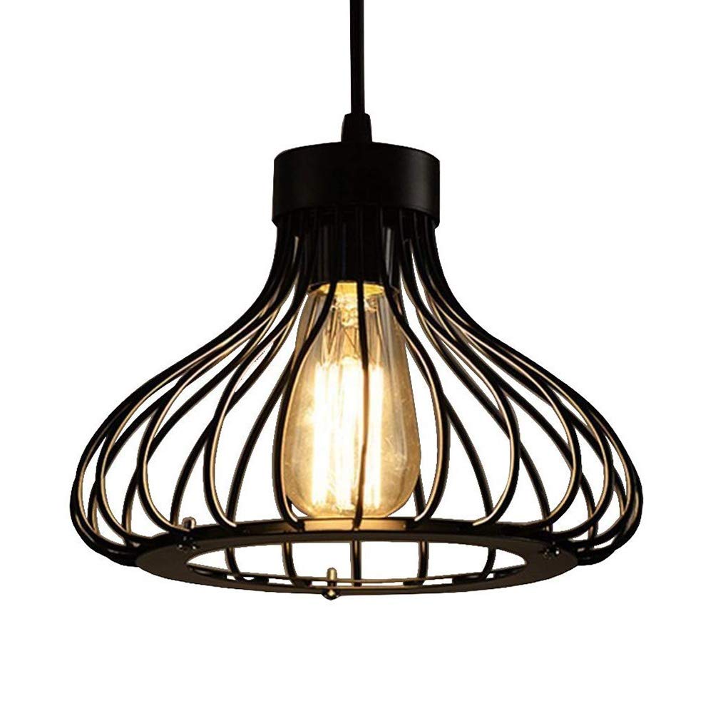 Vintage Industrial Pendant Light Fixture - Black Metal Wire Cage Lampshade with Iron Art Design for Living Room, Dining Room & Bar | Modern Chandelier Lighting for Home Decor, Restaurant & Cafe Ambience
