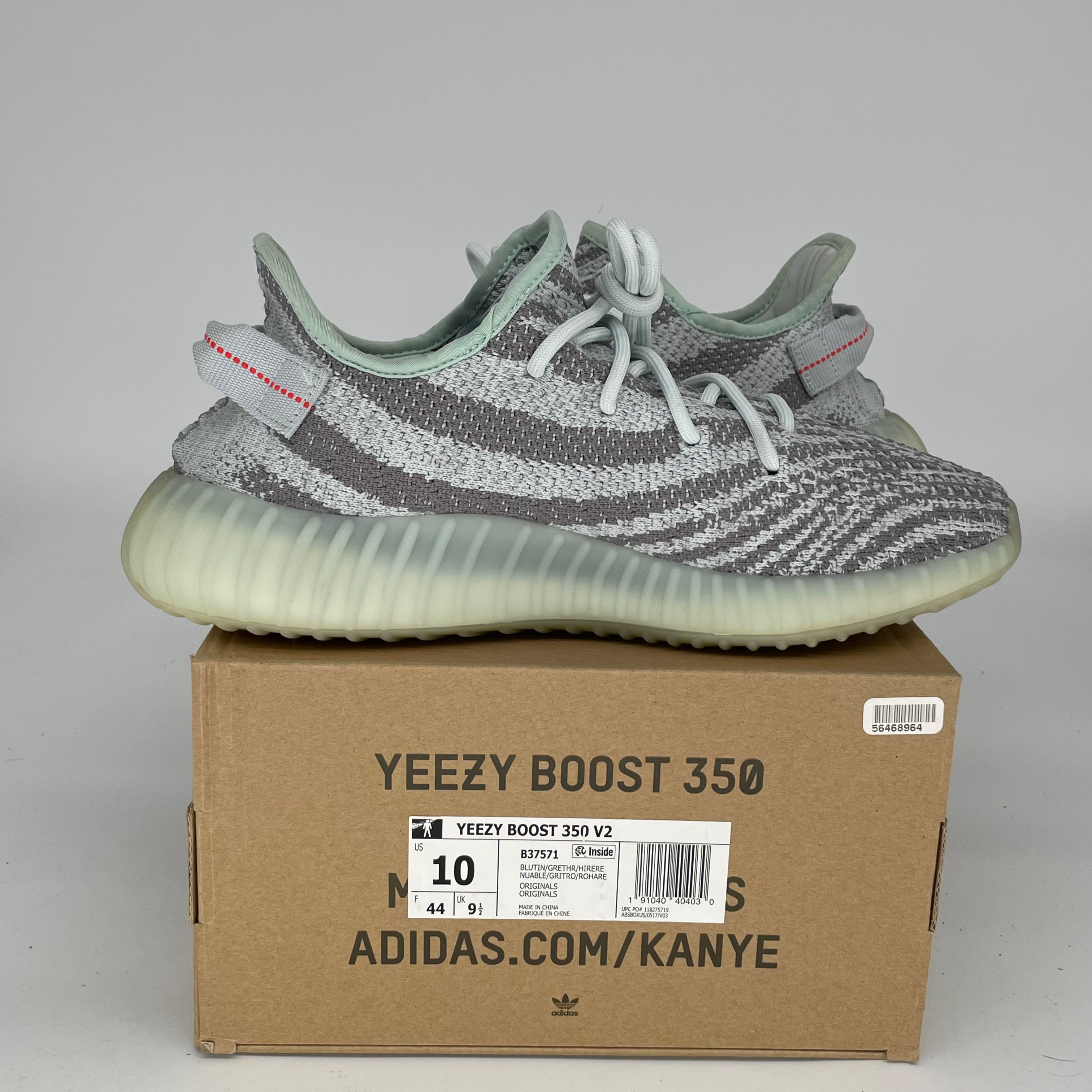 Adidas Yeezy Boost 350 V2 Blue Tint Sneakers - Men's Size 10 (B37571) | Comfortable Running Shoes for Casual Wear & Gym Workouts