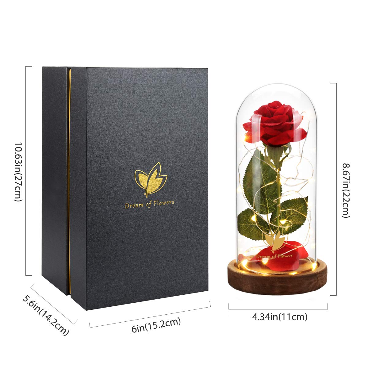 Beauty and The Beast Rose in Glass Dome - Eternal Light Up Rose Flower Gift for Women, Mom, Wife & Girlfriend - Perfect for Mother's Day, Birthday & Romantic Occasions