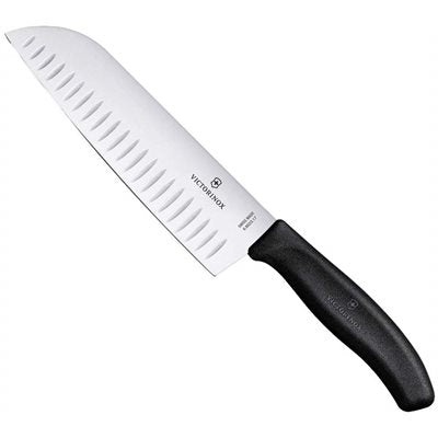 Victorinox Swiss Classic 6.5 Inch Santoku Knife with Fluted Edge - Professional Japanese Style Kitchen Knife for Slicing, Dicing & Chopping Vegetables, Fruits & Meat - Perfect for Home Chefs & Cooking Enthusiasts