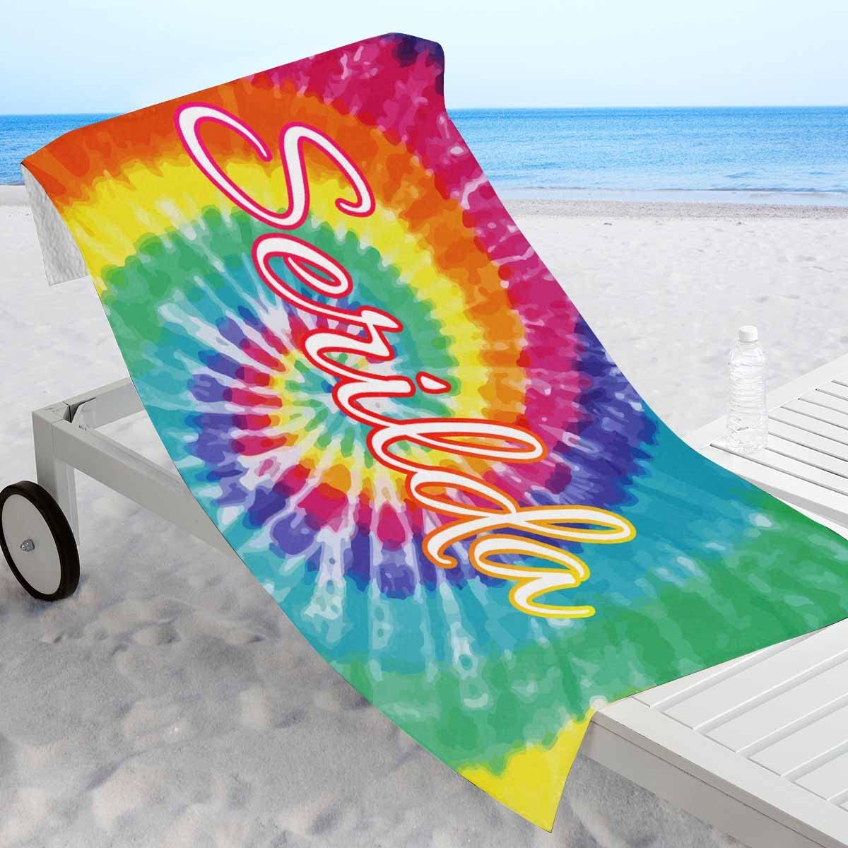 Personalized Name Bath Towels - Custom Ethnic Tie Dye Microfiber Towels for Kids, Girls, Boys & Adults - Quick Dry, Super Absorbent Sand & Pool Towel for Beach, Swim, Bathroom & Spa