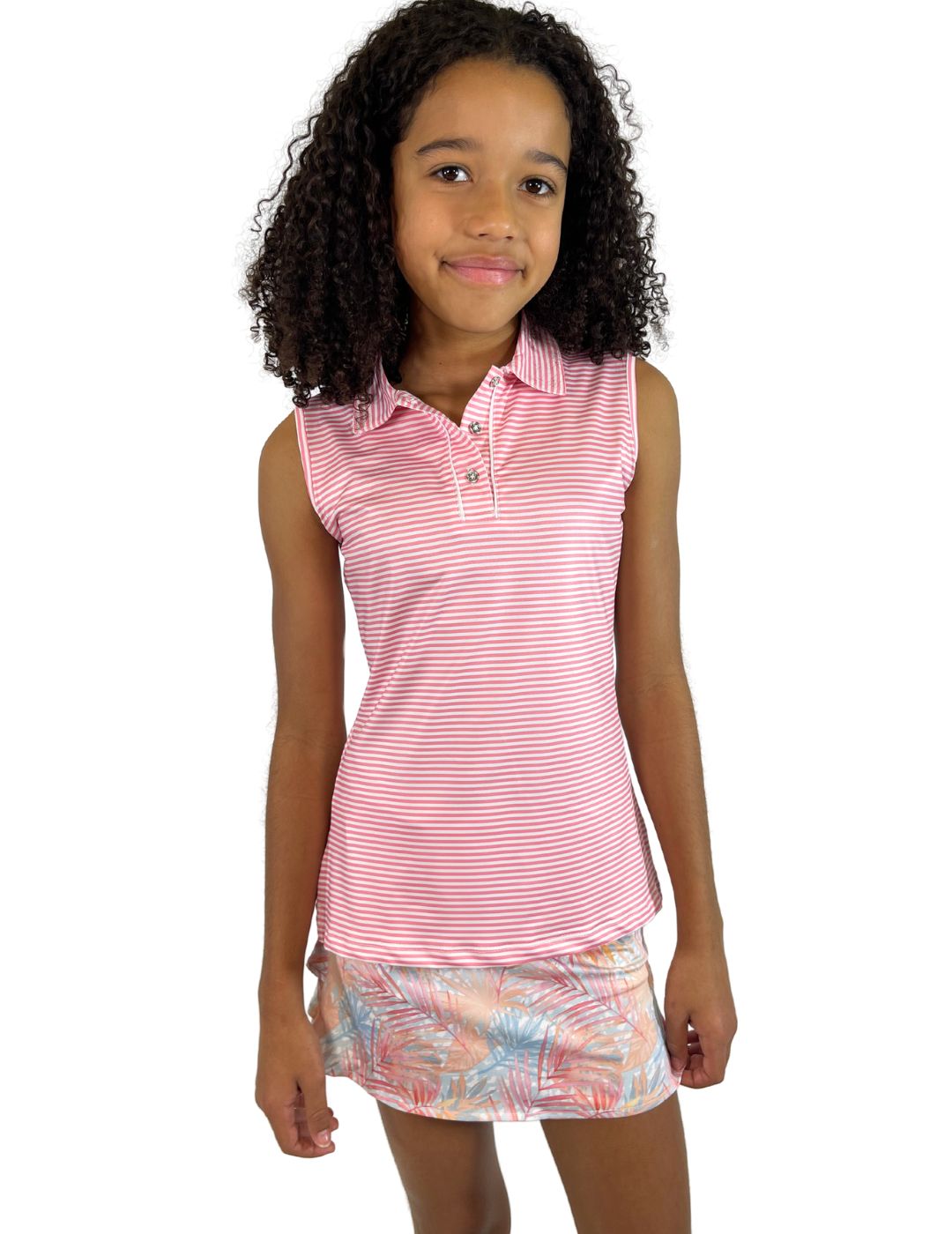 Ansley Youth Girls' Sleeveless Polo Shirt - Breathable Cotton Summer Top for School, Sports & Outdoor Activities