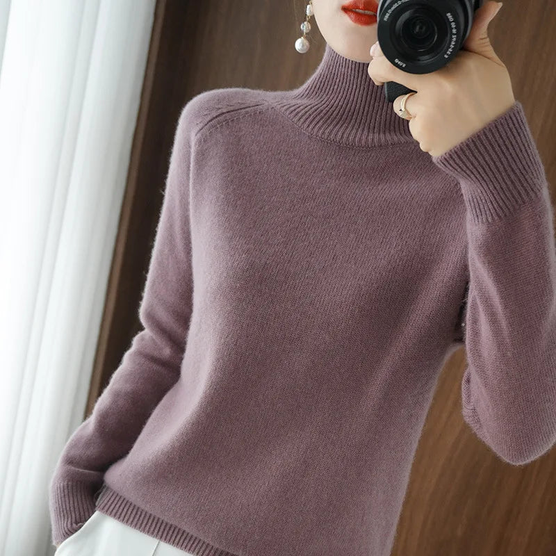 Women's Casual Turtleneck Long Sleeve Sweater - Soft Knit Pullover for Fall & Winter - Perfect for Office, Dating & Weekend Outfits