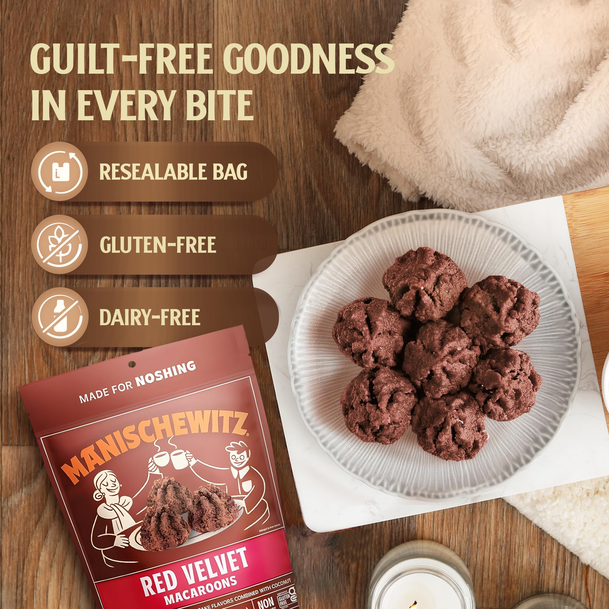 Manischewitz Red Velvet Coconut Macaroons - 10oz Resealable Bag | Gluten Free & Kosher for Passover Certified | Perfect for Holiday Gifts & Dessert Parties