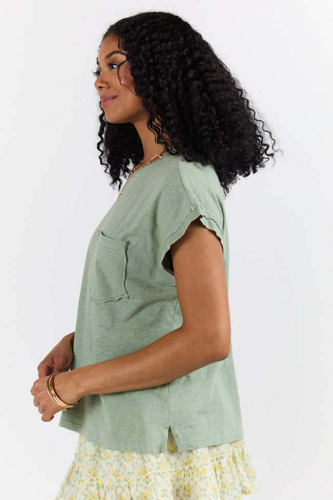 All Washed Up Sage Knit Pocket Tee - Soft Cotton Casual T-Shirt for Men | Perfect for Everyday Wear, Layering & Relaxing Outfits