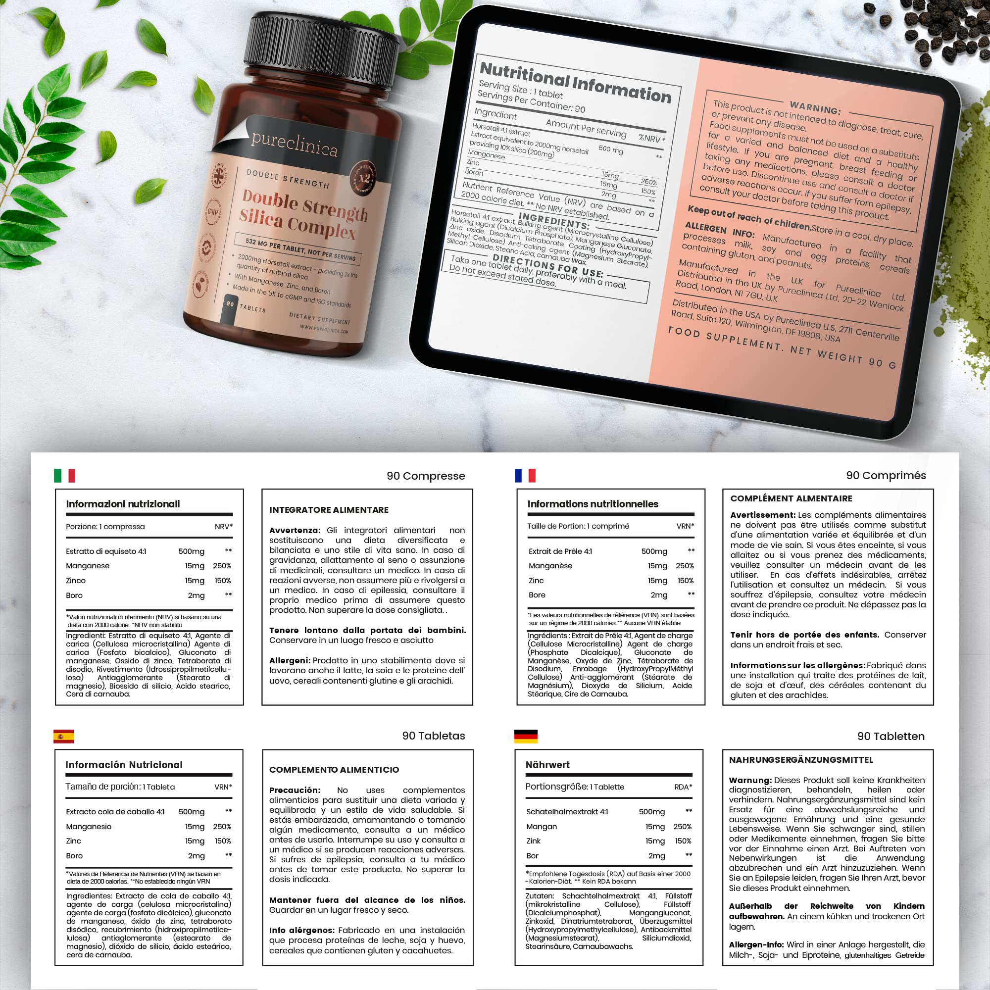 Double Strength Silica Complex Supplement – 12 Month Supply (2000mg Horsetail Extract x 360 Tablets – 4 Bottles of 90) | Supports Hair, Skin & Nail Health | Ideal for Daily Wellness Routine & Beauty Regimen