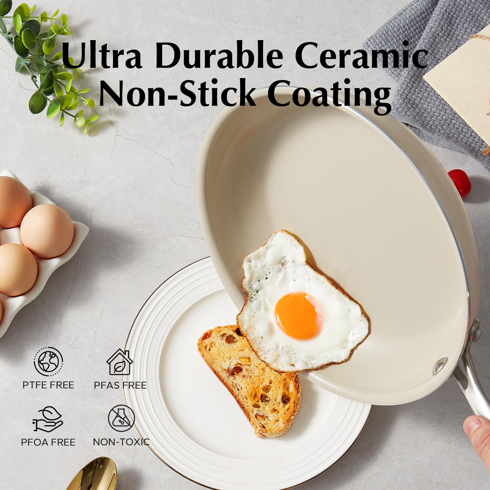 RedChef Nonstick Ceramic Frying Pan Set - 3-Piece Induction Compatible Cookware (8