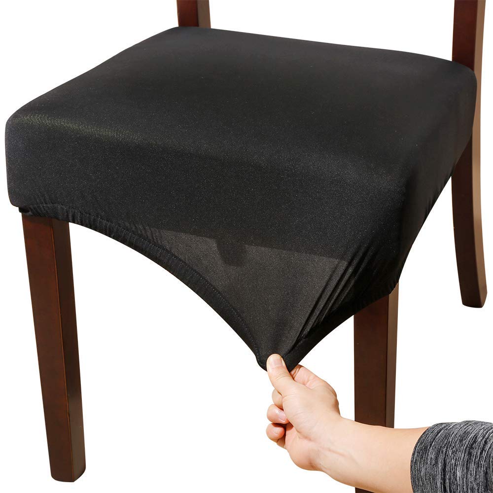 Stretch Spandex Chair Seat Covers - 4 Pack Black Dining & Office Chair Slipcovers for 18 Inch Seats - Waterproof & Anti-Slip Protectors for Home, Restaurant, and Workplace Use