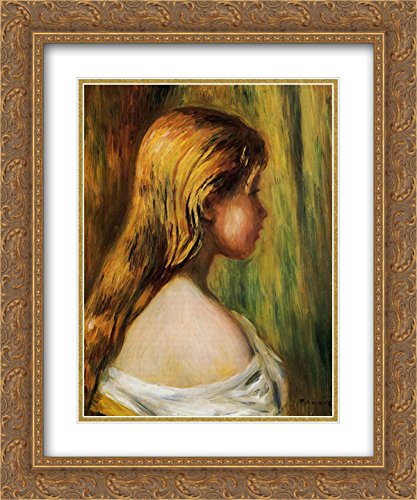 Pierre Auguste Renoir 'Head of a Young Girl' 20x24 Inch Gold Ornate Framed Art Print with Double Matting - Museum Quality Wall Decor for Living Room, Bedroom & Office