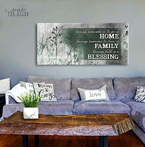 Family Home Blessing Sign - Framed Rustic Wall Art for Front Door Decor, Housewarming Gift, Farmhouse Living Room & Entryway Decor (Green, 60x27) - Perfect for Welcoming Guests & Adding Cozy Charm