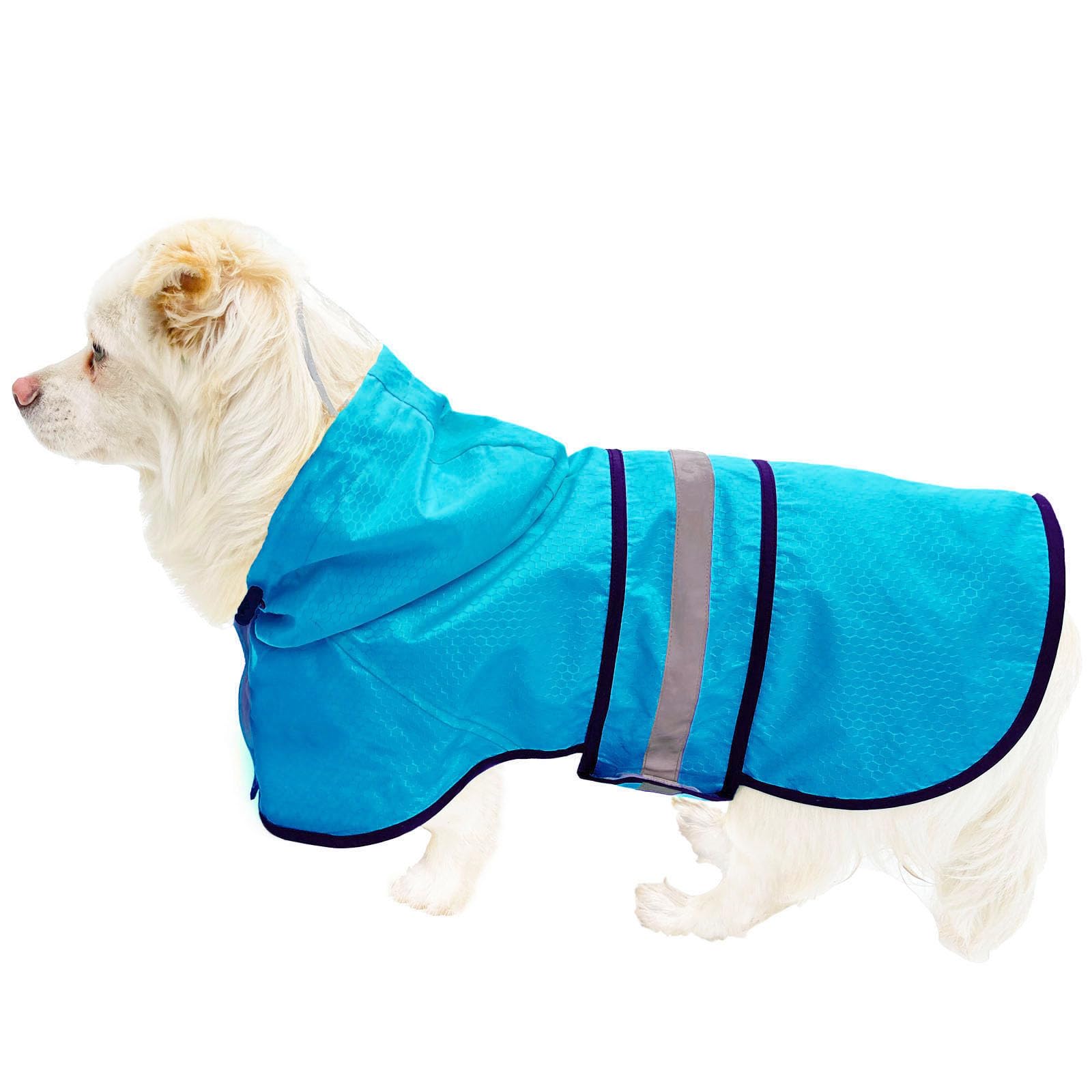 Waterproof Reflective Dog Raincoat - Lightweight Breathable Hooded Poncho with Adjustable Belly Strap & Leash Hole for Small Medium Large Dogs (Small, Blue) | Perfect for Walking, Hiking & Outdoor Adventures in Rainy Weather