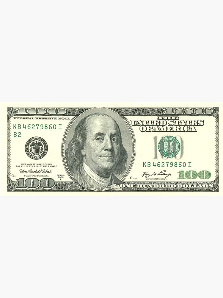 100 Dollar Bill Sticker - Waterproof Vinyl Decal for Hydro Flask, Laptop, Skateboard & More - Perfect for DIY Decor, Water Bottles, Tech Gadgets & Personalizing Belongings