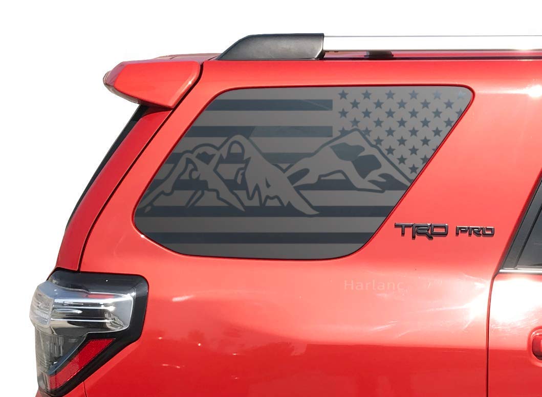 Matte Black Mountain Side USA Flag Decals for Toyota 4Runner Side Windows - TF13A - Perfect for Off-Road Adventures & Patriotic Displays