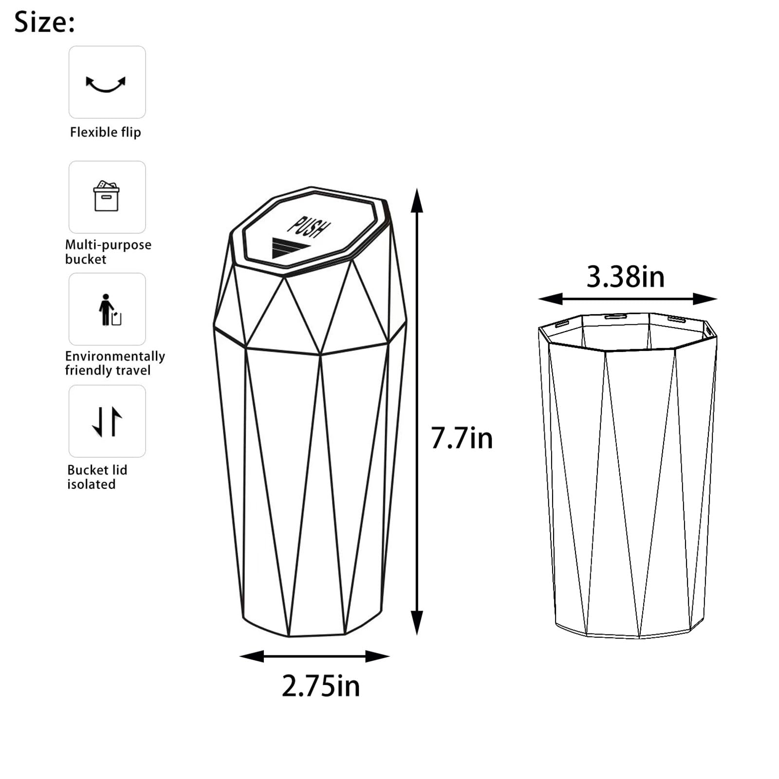 Leakproof Car Trash Can with Lid - Mini Interior Organizer with 90 Bags & 2 Hooks - Essential Auto Accessories for Road Trips, Commuting & Family Travel