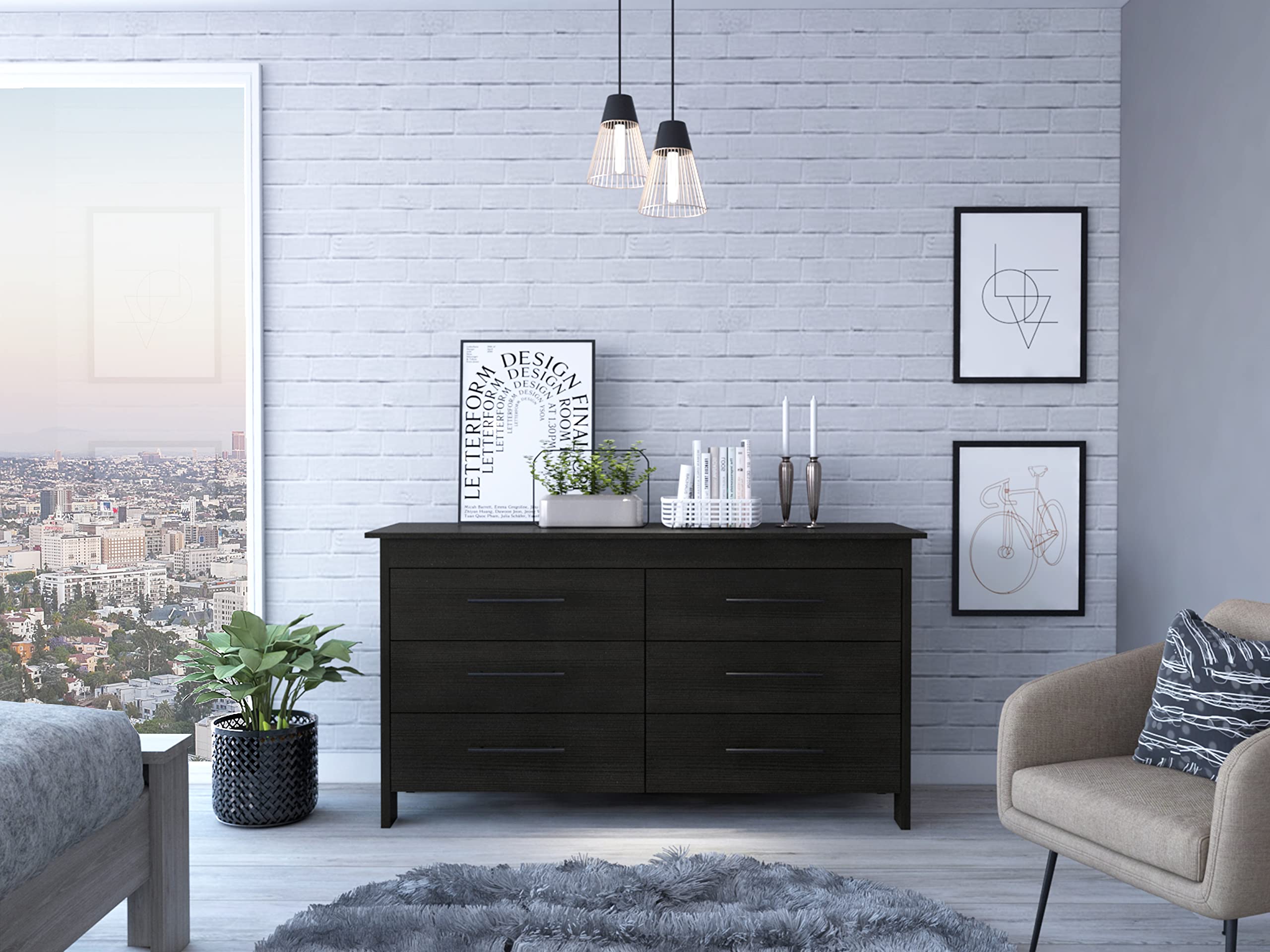 Luxor Six Drawer Double Dresser - Solid Wood Bedroom Chest with Mirror | Perfect for Master Bedroom, Guest Room & Closet Organization