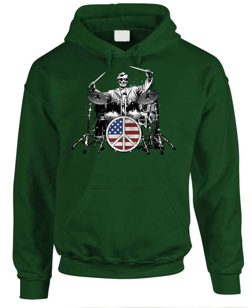 ABE Lincoln Drums Rock 101 America Flag Fleece Pullover Hoodie - Patriotic Music Lover's Sweatshirt for Concerts, Festivals & Casual Wear