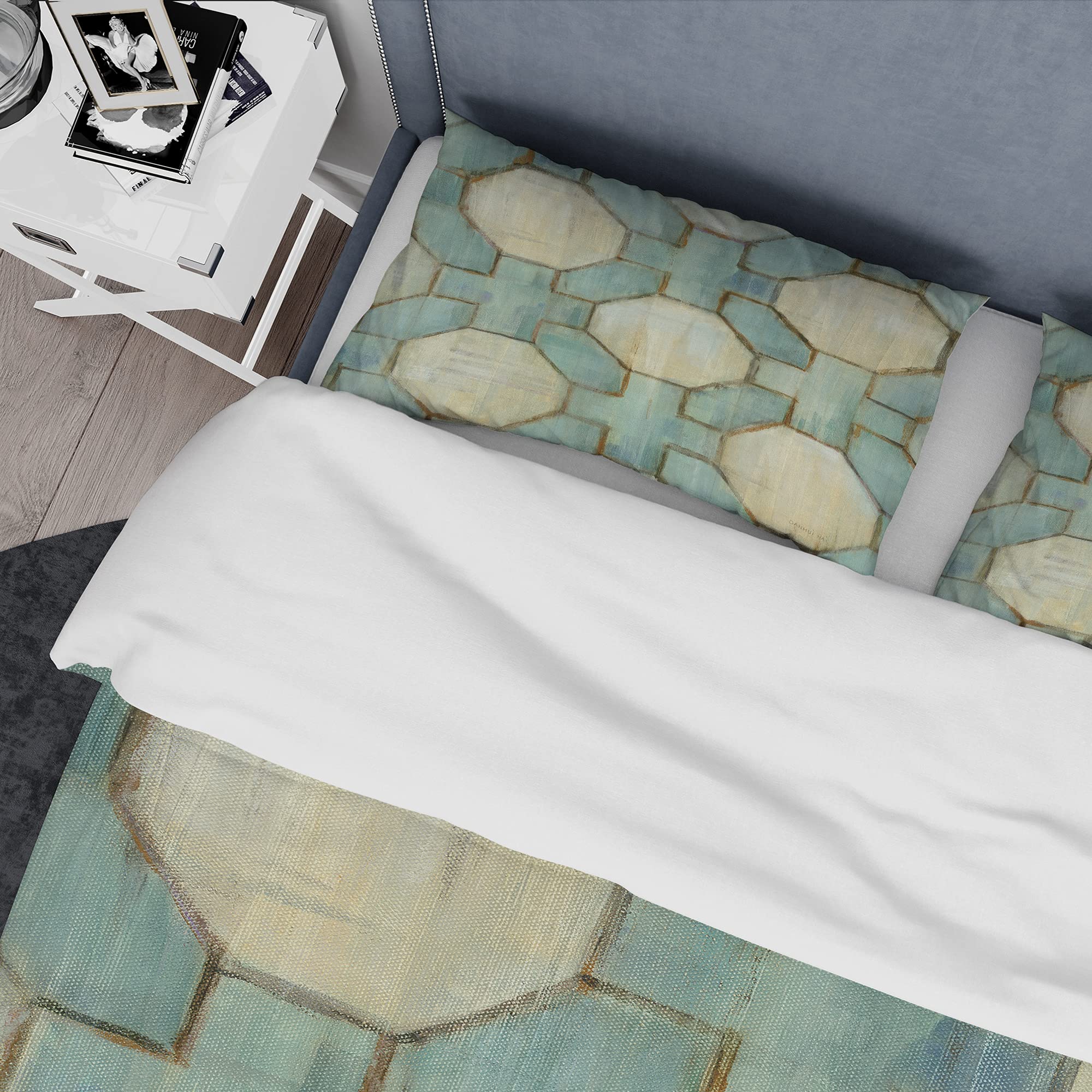 DesignQ Geometric Modern Duvet Cover Set - Twin Size Beige Abstract Bedding 3-Piece Set for All Seasons | Contemporary Home Decor for Bedroom & Guest Room