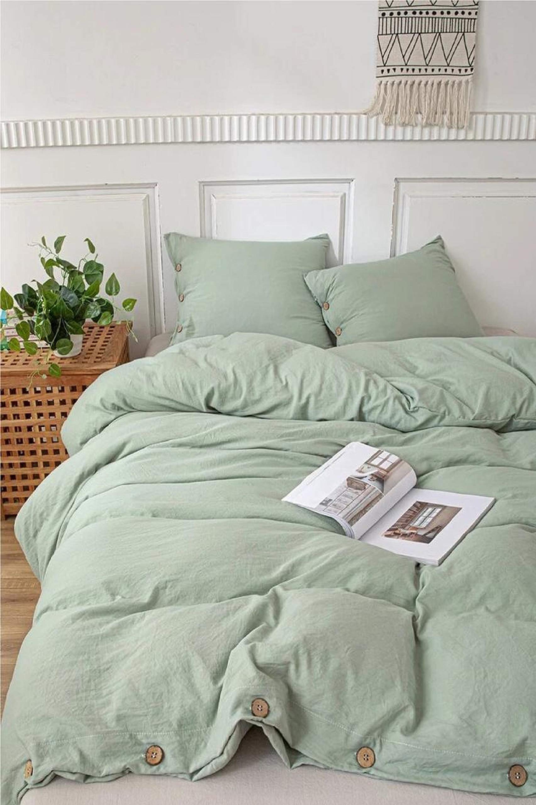 100% Cotton Sage Green Duvet Cover Set with Button Closure - King/Queen/Twin Size (3-Piece) | Soft & Breathable Bedding for Cozy Sleep | Perfect for Master Bedroom, Guest Room & Dorm