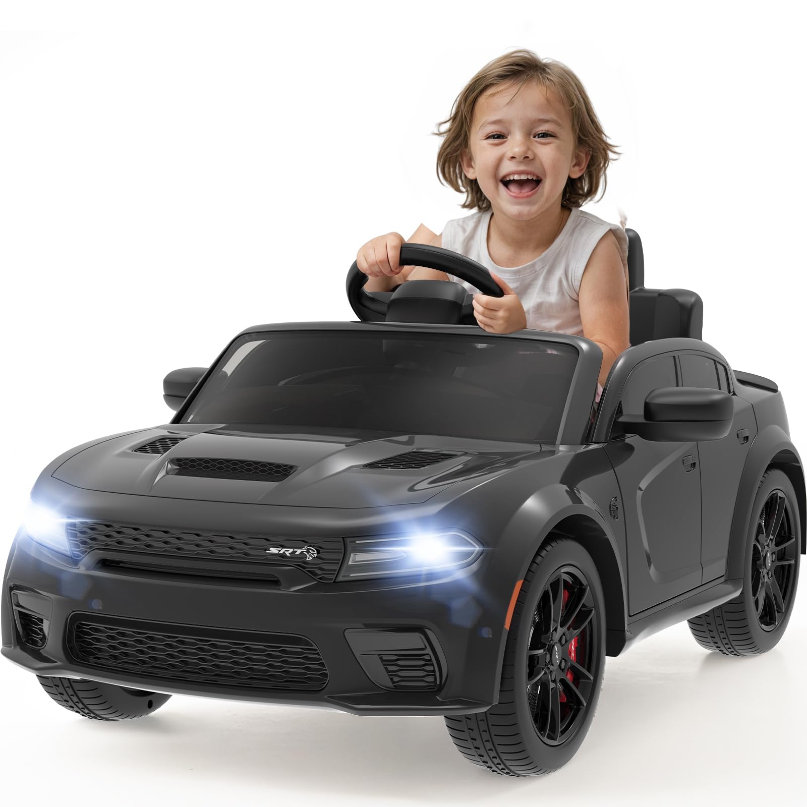 12V Licensed Dodge Charger Kids Electric Ride-On Car with Remote Control - 3 Speed, Suspension System, LED Lights, MP3 & Bluetooth - Black - Perfect for Birthday Gifts, Outdoor Play & Backyard Fun