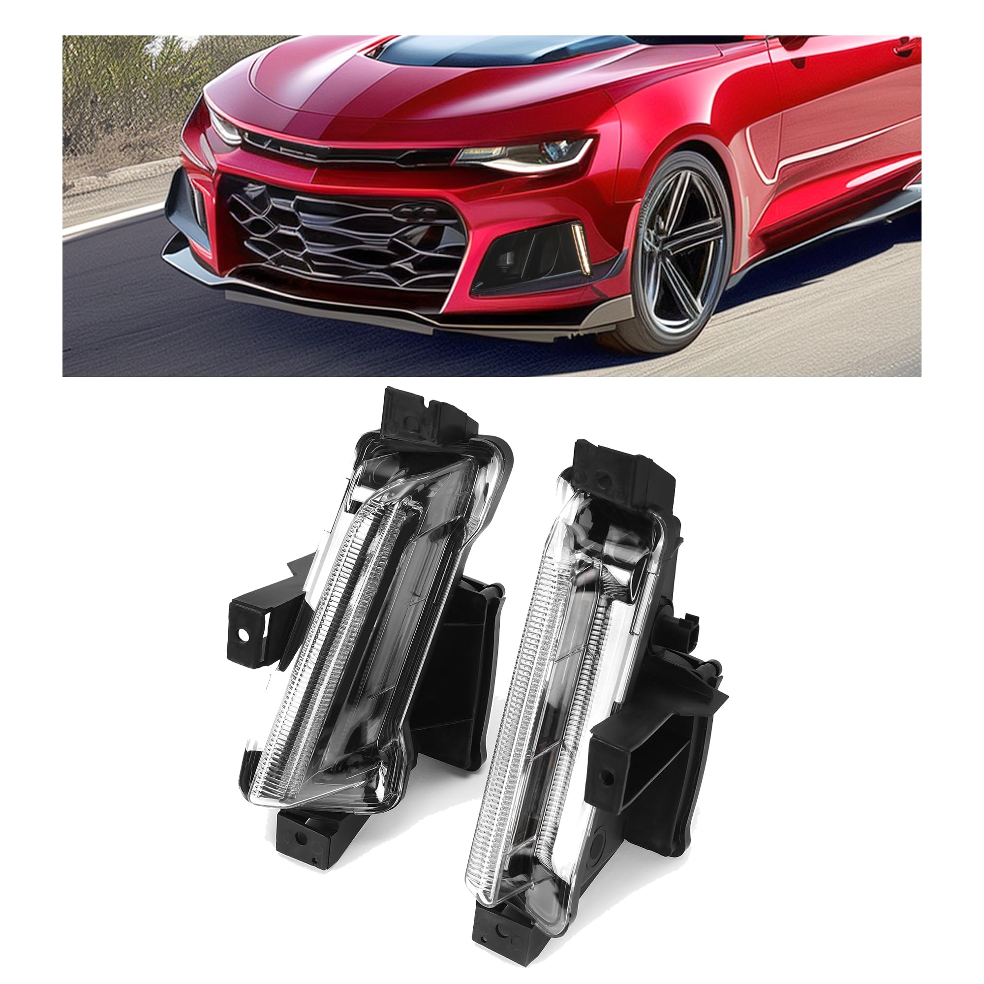 HECASA LED Fog Lights DRL for 2016-2022 Chevy Camaro ZL1 | Replacement for GM2562109 GM2563109 | Clear Lens Black Housing | No Turn Signal | Perfect for Night Driving & Off-Road Adventures