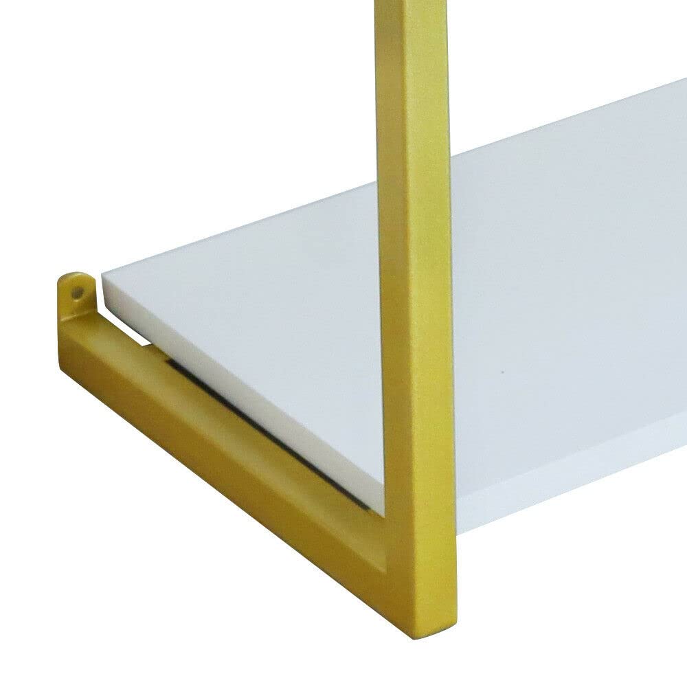 TFCFL 3-Tier Wall-Mounted Floating Shelves - Gold Metal & Wooden Board Storage Rack for Books, Decor & Organizing | Perfect for Kitchen, Study, Living Room, Bedroom & Bathroom Storage Solutions
