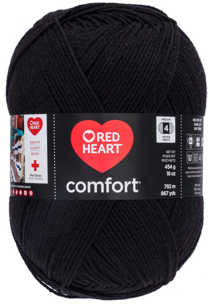 RED HEART Comfort Yarn - Soft Black Acrylic Knitting Yarn for Crochet & DIY Crafts | Perfect for Scarves, Blankets & Home Decor Projects
