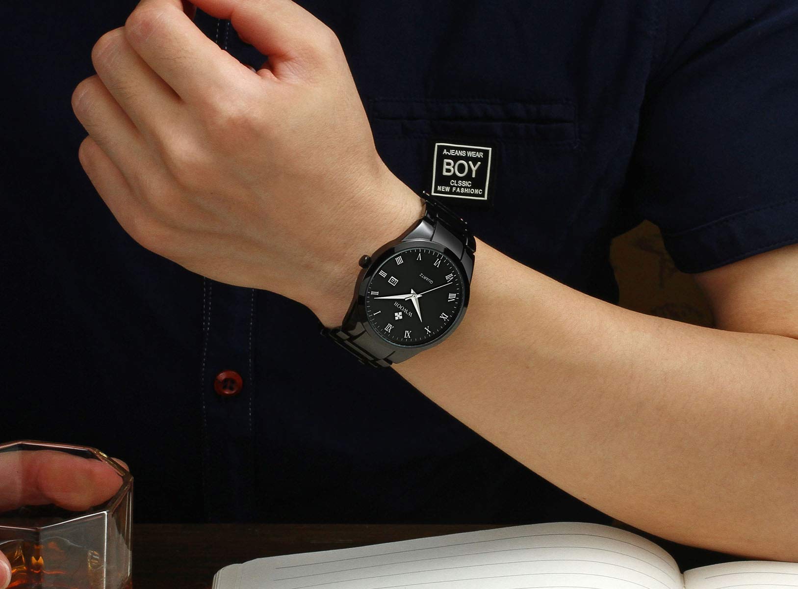 Men's Stainless Steel Quartz Watch - Waterproof Black & Gold Casual Wristwatch with Date Display | Perfect for Business, Office, and Everyday Wear
