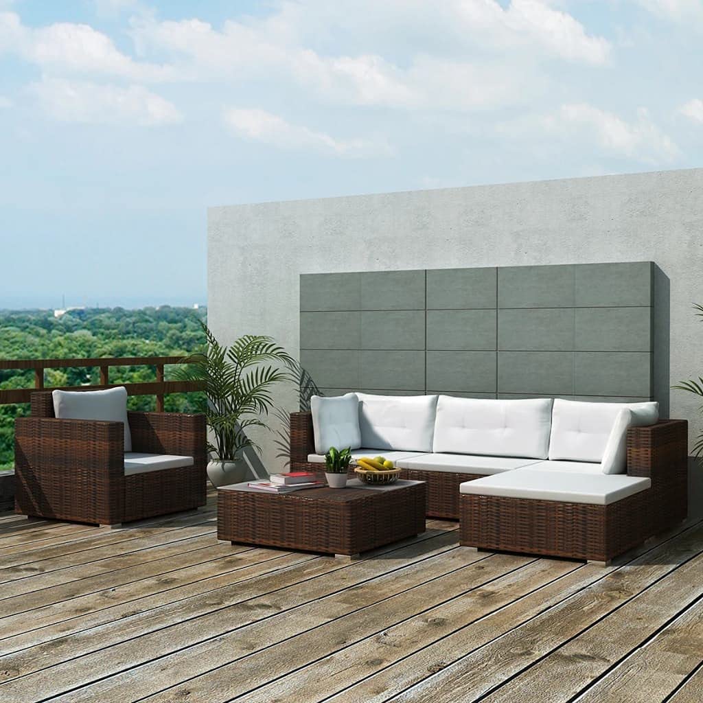 All-Weather Brown PE Wicker 6-Piece Outdoor Patio Furniture Set - Waterproof Poly Rattan Sectional Sofa with Cushions for Garden, Poolside & Backyard Relaxation