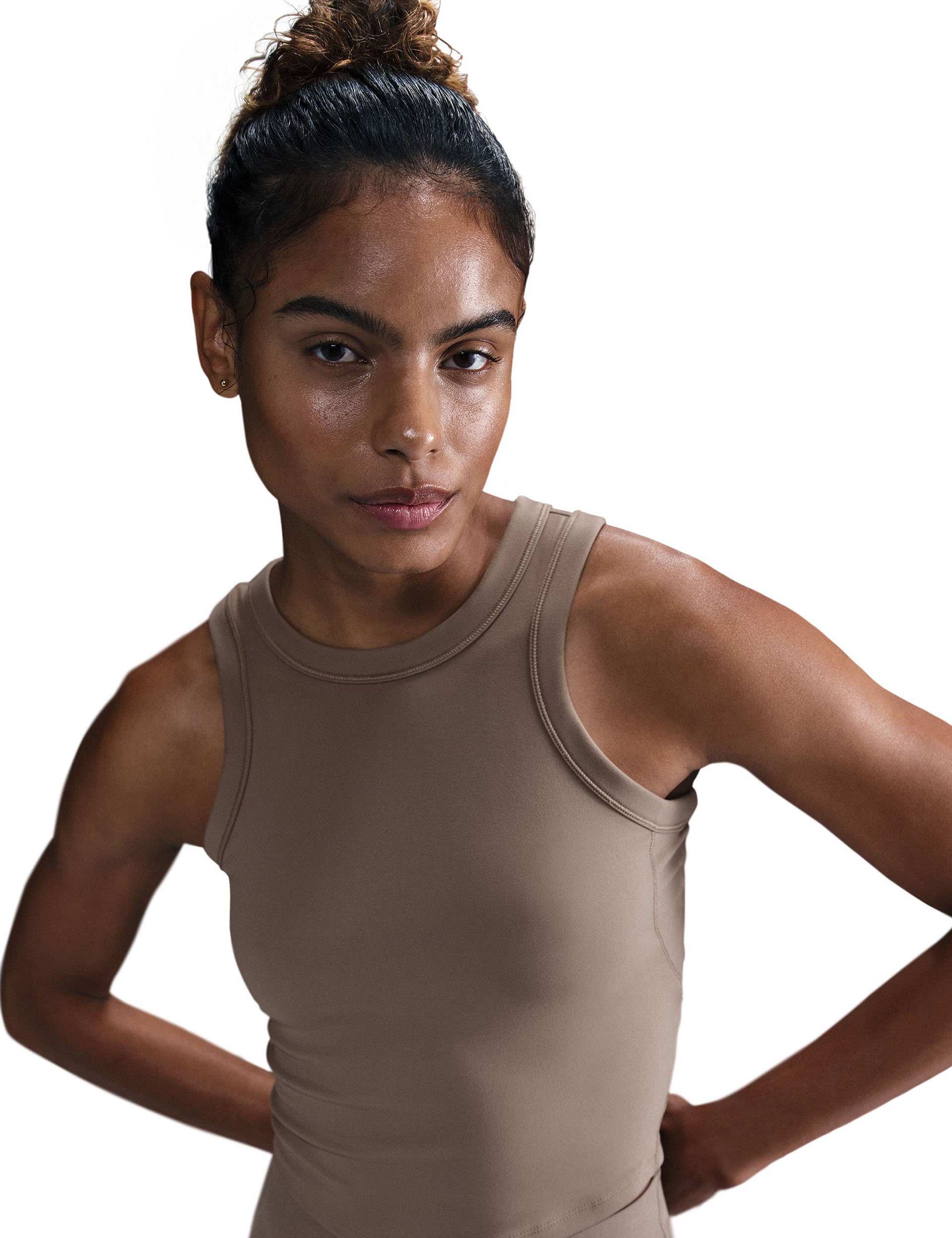 Dri-FIT Cropped Tank Top for Women - Mink Brown & Black - Moisture-Wicking Workout Top for Yoga, Running & Gym